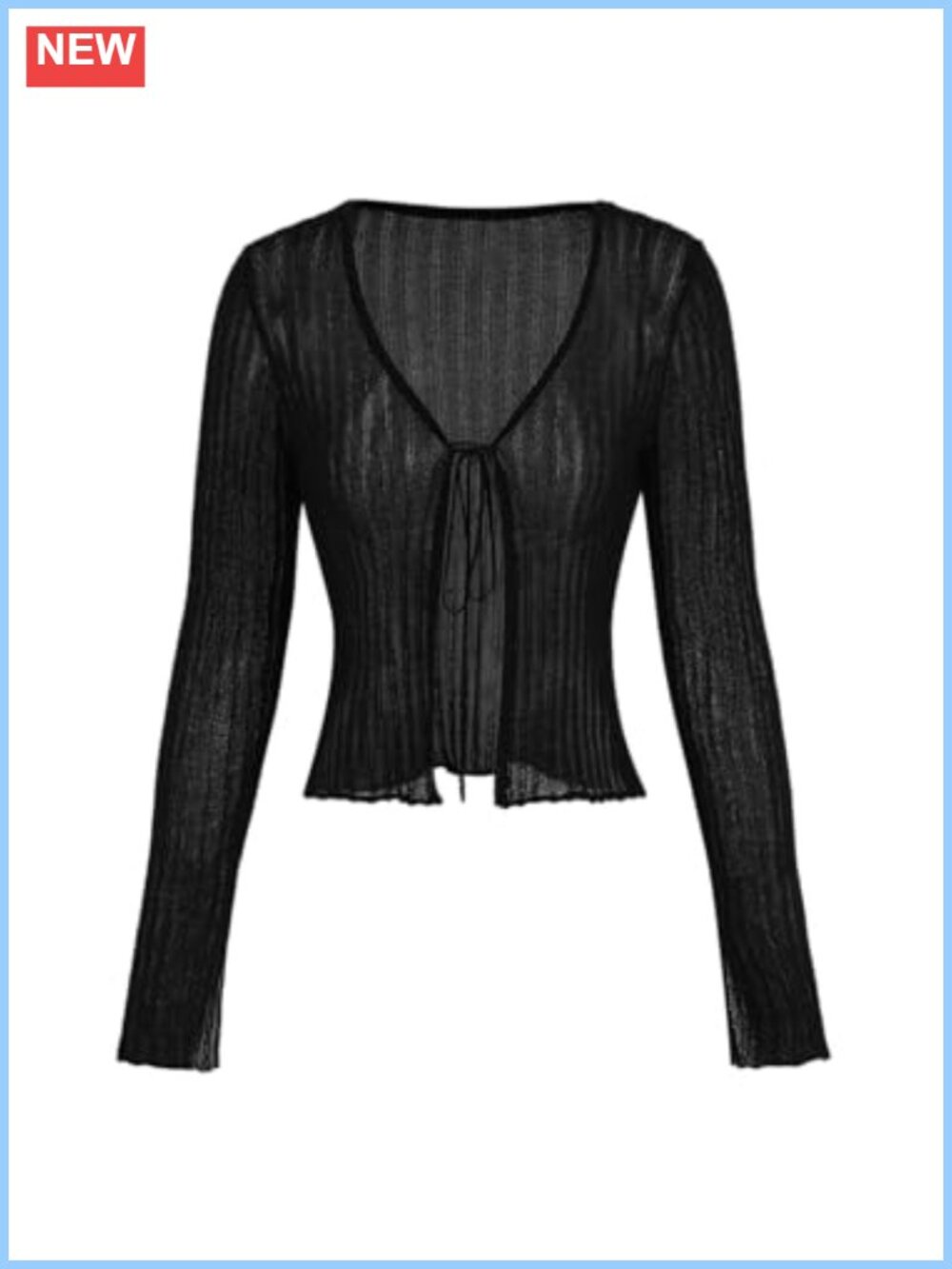 Knit Cardigan Deep V Neck Tie Front Textured Cropped Sweater
